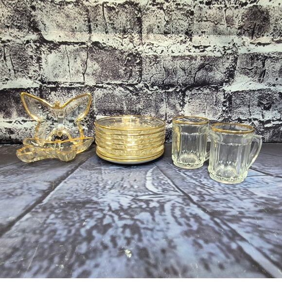 Set of 9 pieces vintage Glass with gold trim - Picture 2 of 6